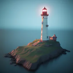 low poly scenery lighthouse by night