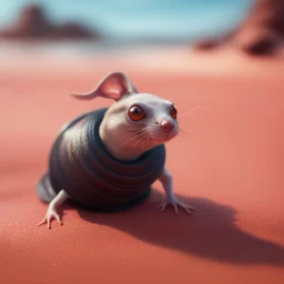 elongated female ninja dog rat snail witch on the red sand beach ,bokeh like f/0.8, tilt-shift lens 8k, high detail, smooth render, down-light, unreal engine