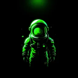 Astronaut in green float in dark space cartoonish head looking up