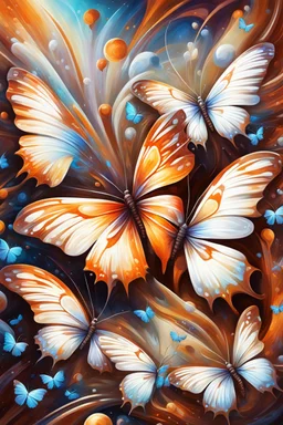 vibrant psychedelic oil painting image, airbrush, 64k, cartoon art image of background BROWN and WHITE BUTTERFLIES , futurism style