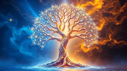 The Tree of Life with blue and gold, light and water and ice and fire and love, and in a psychedelic atmosphere.