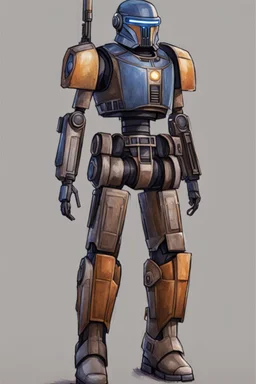 A Star Wars Combat Droid, Wearing Western Cowboy Clothes, Armor looks similar to Halo, Wearing a cowboy hat and a cowboy over coat.