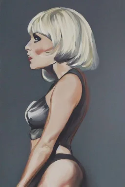 Full body portrait, painting, medium shot lady style of Atomic Blonde