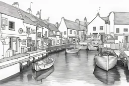 English fishing village light hb pencil line art minimalist outlines