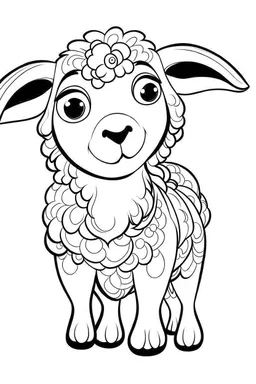 Generate A pixar style lamb for coloing book, monochromatic outlines