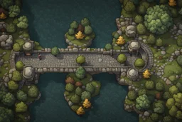 top view of medieval stone bridge, road through image, game scene, cartoon colors