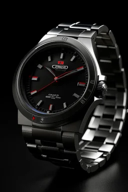 Generate an image of an Avenger watch with a stainless steel band and a black dial."