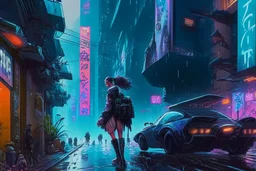 masterpiece, high detail, best quality, Cyberpunk street, comic style