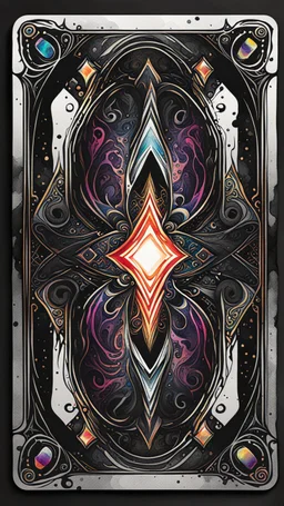 create a full color, ink wash and watercolor, ornate, abstract expressionist style bordered symmetric playing card template on a black background
