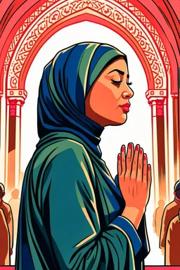 An illustration of a Muslim woman leading a prayer