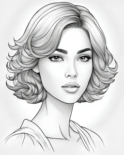 outline art for a gorgeous and sweet lady face, short hair, coloring page, long hair, white background, sketch style, only use outline, clean line art, white background, no shadows and clear and well outlined