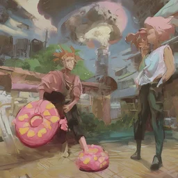 Morty staring at a giant pink donut, while Rick explains his plan to steal the recipe of the Krusty Burgers.