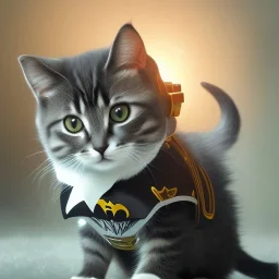 pltn style, cute young cat dressed in a batman costume, kawaii, reaching forward, 16k resolution concept art portrait by Greg Rutkowski, Artgerm, WLOP, Alphonse Mucha dynamic lighting hyperdetailed intricately detailed art trending on Artstation triadic colors Unreal Engine 5, black and white still, digital Art, perfect composition, beautiful detailed intricate insanely detailed octane render trending on artstation, 16 k artistic photography, photorealistic concept art, soft natural volumetric c