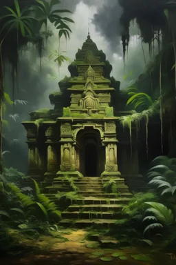 templo selva pintura óleo