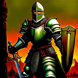 90's TCG art retro fantasy art of knight crusader