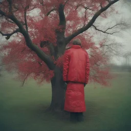 Tree, red, autochrome, plastic puffy jacket