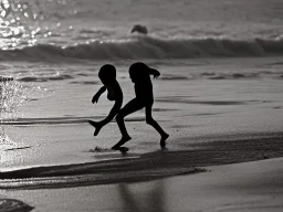 children playing on the Indian beach capture them against the sun and make an art silhouette, hyper details, real sharp, 8k, well detailed