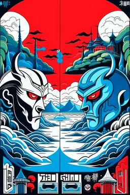 GOOD VS EVIL in the style of Hiroshi Nagai