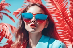 girl wearing light blue sunglasses summer vibes with red filter