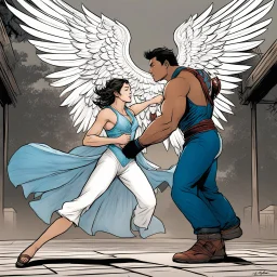 Jacob wrestling with angel: page by artist Harvey Tolibao and colorist Rebecca Nalty for a tale