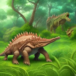 stegosaurus in the jungle eating grass