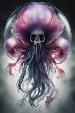 watercolor black style, mystical, transparent, format,jellyfish phoenix head, nautilus, orchid, skull, betta fish, bio luminiscent creatures, octane render, very coherent symmetrical artwork. cinematic, hyper realism, high detail, octane render, cursed photo editon, concept art, cursed photo portraitl, Trending on Artstation, {creative commons}, fanart, AIart, {Woolitize}, by Charlie Bowater, Illustration, Color Grading, Filmic, Nikon D750, Brenizer Method, Side-View, Perspective, Dep
