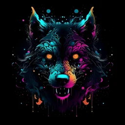 Moonlit Menace::2 Sinister wolf, dark surrealism, vector art, ominous colors, abstract expressionism, synthwave:: t-shirt vector, center composition graphic design, plain background::2 mockup::-2 --upbeta --ar 1:1