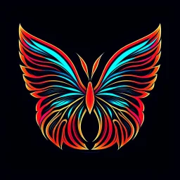 symetry!!, butterfly!!, view from a side, wings waving, logo, NFT, futuristic, curves, lines, simple, gradient