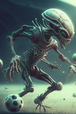 Alien playing football ,highly detailed, artstation, sharp focus,4k