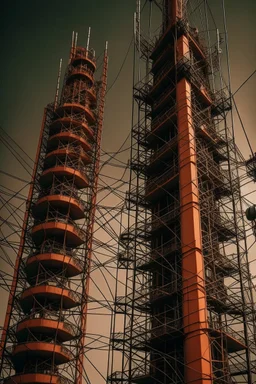 Please produce an innovative photo of the telecommunication infrastructure network and its equipment inspired by the copper industry for a magazine cover. This image should be with real parts and without text