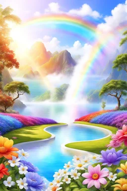 rainbow, colors, very beautiful, ,flowers garden,paradisiac angels