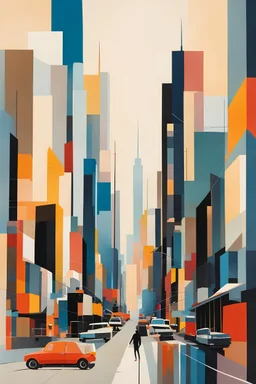 Simplicity in Chaos" - Use minimalism to depict the organized chaos of a bustling metropolis through abstract shapes and limited color palettes.