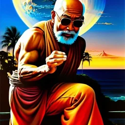 Drawing of 'Master Roshi',painting by Earl Norem, simon Bisley,frazetta,Howard,西嘛哒, evan lee, Vallejo,kelly oil on canvas, cinematic composition, extreme detail,fit full body inside picture,8k