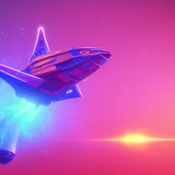 a crystalised blue pink spaceship, gold, diamonds, lightbeams, cosmic background, atmospheric, realistic, unreal engine, 8k. Cinematic lighting, octane render.