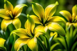 lav et blomsterbillede med glade slanke høje gule påskeliljer