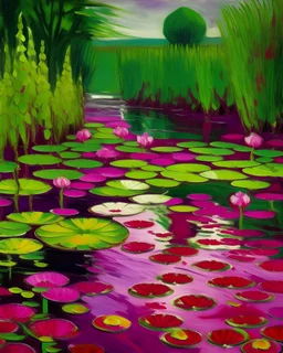 A purplish magenta lilypond painted by Claude Monet