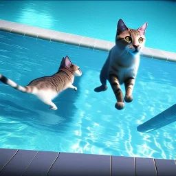 Eine Katze schwimmt im Swimmingpool, realistic Foto with all details