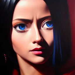 portrait of beautiful Alita painting by Brom , oil on canvas, cinematic composition, extreme detail,fit full head inside picture,8k