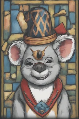 "ren and stimpy" style koala wearing a jester hat