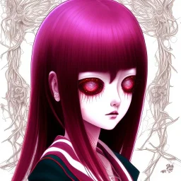 cute girl Junji Ito style, darkred tones,