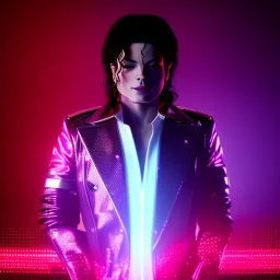 Michael Jackson,purple light effect, closed eyes, rtx, reflection, 8k, glow, winning photography, caustics