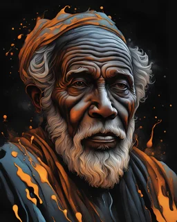 Old wise man, Line Art, Black Background, Ultra Detailed Artistic, Detailed Gorgeous Face, Natural Skin, Water Splash, Colour Splash Art, Fire and Ice, Splatter, Black Ink, Liquid Melting, Dreamy, Glowing, Glamour, Glimmer, Shadows, Oil On Canvas, Brush Strokes, Smooth, Ultra High Definition, 8k, Unreal Engine 5, Ultra Sharp Focus, Intricate Artwork Masterpiece, Ominous, Golden Ratio, Highly Detailed, photo, poster, fashion, illustration