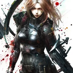 cry blood girl cute,, watercolor illustration by <Yoji Shinkawa>,