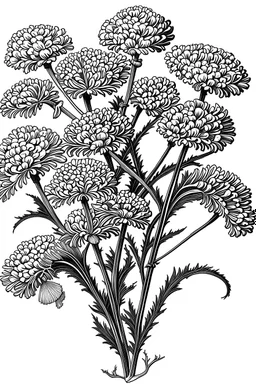 Achillea flower BLACK WITHE DRAWING