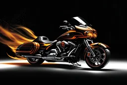 "Generate a dynamic image of the Harley-Davidson CVO Limited tearing up the track, leaving a trail of flames in its wake."