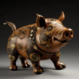 A brown earth elemental boar designed in ancient Greek pottery painted by Jackson Pollock