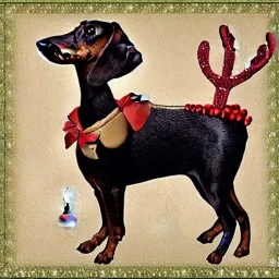 black and brown dachshund in a reindeer costume detailed CATRIN WELZ-STEIN