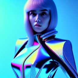 latin woman teenager, padded coat, retro futuristic, latex dress, gradient color, BLUE, PINK, CYAN, neon, insanely detailed, 16k resolution, perfect eyes, cinematic smooth, intricate detail