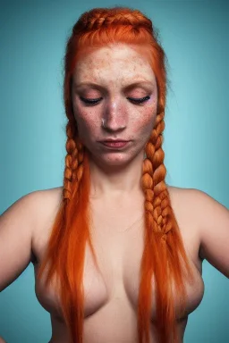 Woman, body 190kg, orange hair, two braids, bangs, rossi eyes, big eyes, freckles, long eyelashes, Frozen, 8k resolution