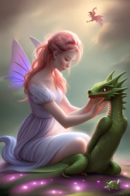 Fairy holding baby dragon